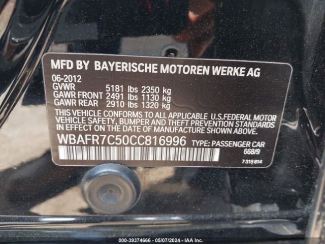 Photo 8 VIN: WBAFR7C50CC816996 - BMW 535I 