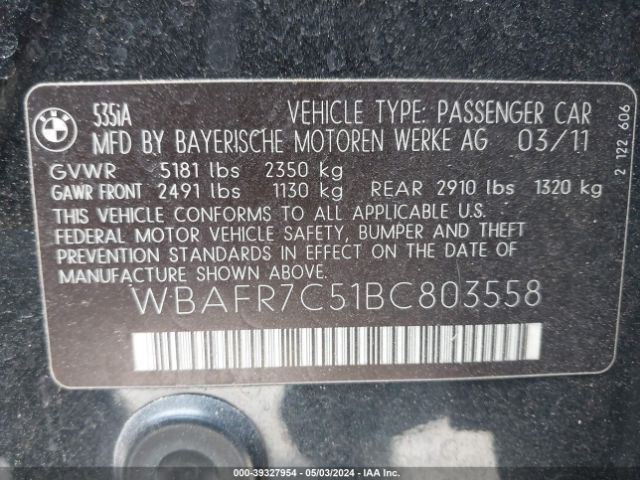 Photo 8 VIN: WBAFR7C51BC803558 - BMW 535I 