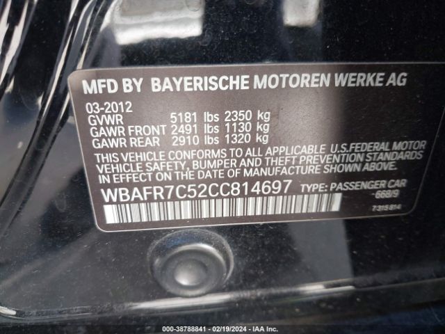 Photo 8 VIN: WBAFR7C52CC814697 - BMW 535I 