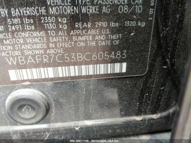 Photo 8 VIN: WBAFR7C53BC605483 - BMW 535I 