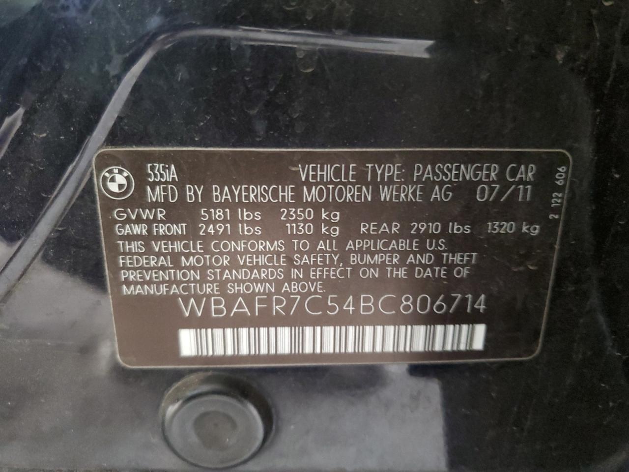 Photo 11 VIN: WBAFR7C54BC806714 - BMW 5ER 