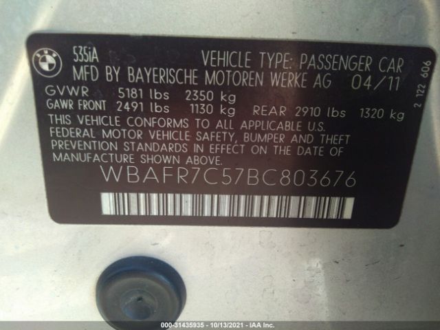 Photo 8 VIN: WBAFR7C57BC803676 - BMW 5 