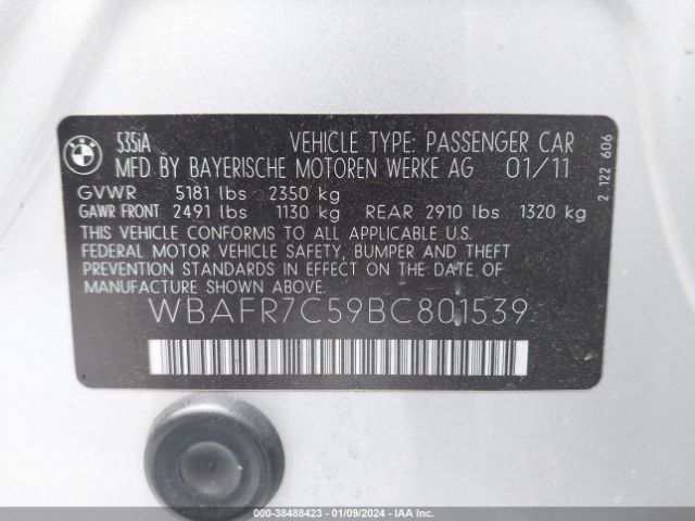 Photo 8 VIN: WBAFR7C59BC801539 - BMW 535I 