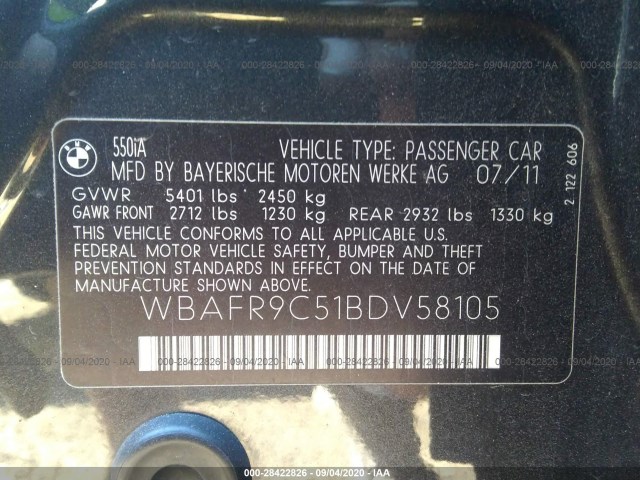 Photo 8 VIN: WBAFR9C51BDV58105 - BMW 5 