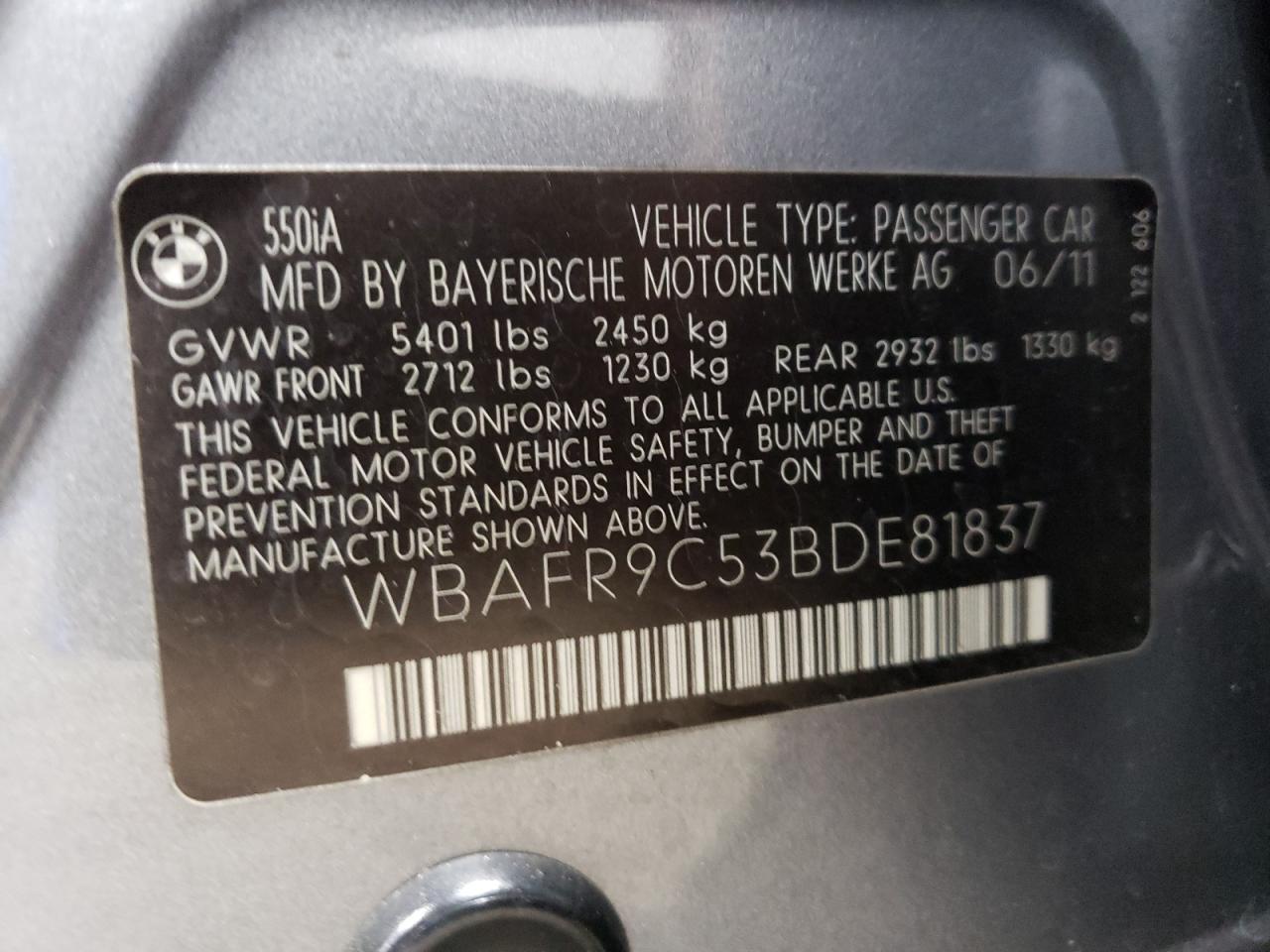 Photo 11 VIN: WBAFR9C53BDE81837 - BMW 5ER 