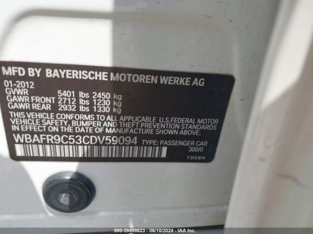 Photo 8 VIN: WBAFR9C53CDV59094 - BMW 550I 