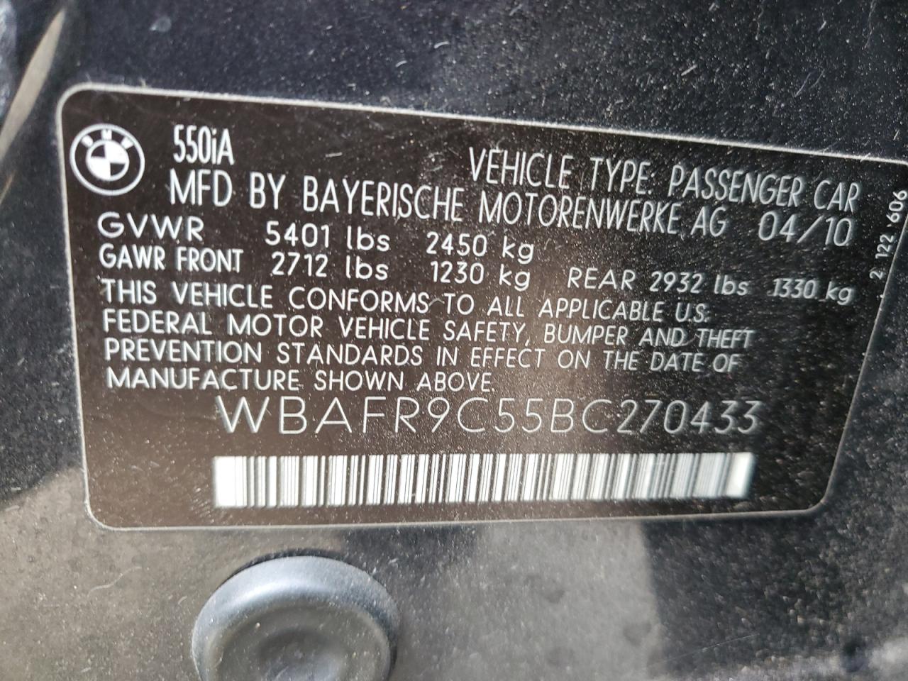 Photo 11 VIN: WBAFR9C55BC270433 - BMW 5ER 