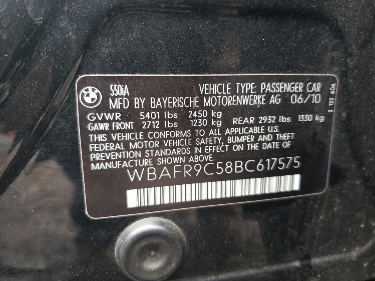 Photo 11 VIN: WBAFR9C58BC617575 - BMW 5ER 