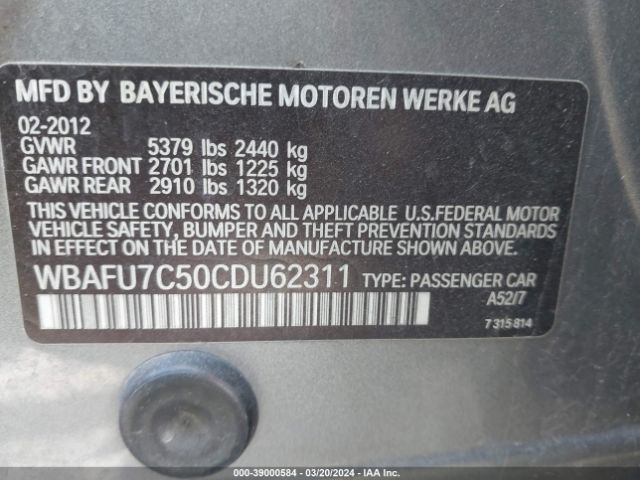 Photo 8 VIN: WBAFU7C50CDU62311 - BMW 535I 