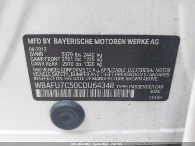 Photo 8 VIN: WBAFU7C50CDU64348 - BMW 535I 