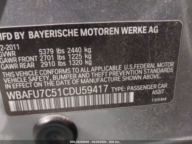 Photo 8 VIN: WBAFU7C51CDU59417 - BMW 535I 