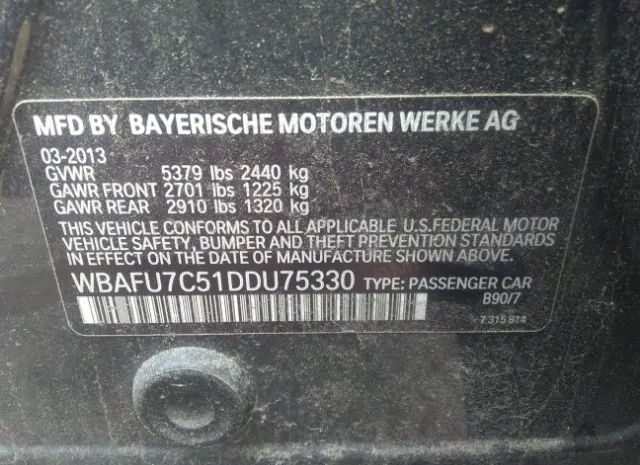 Photo 8 VIN: WBAFU7C51DDU75330 - BMW 5 SERIES 