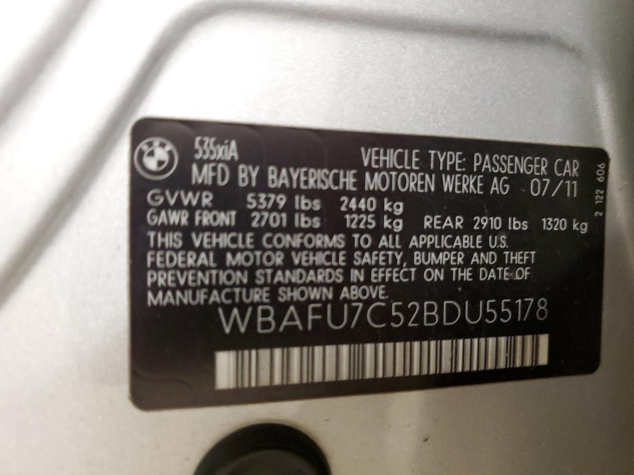 Photo 11 VIN: WBAFU7C52BDU55178 - BMW 5ER 