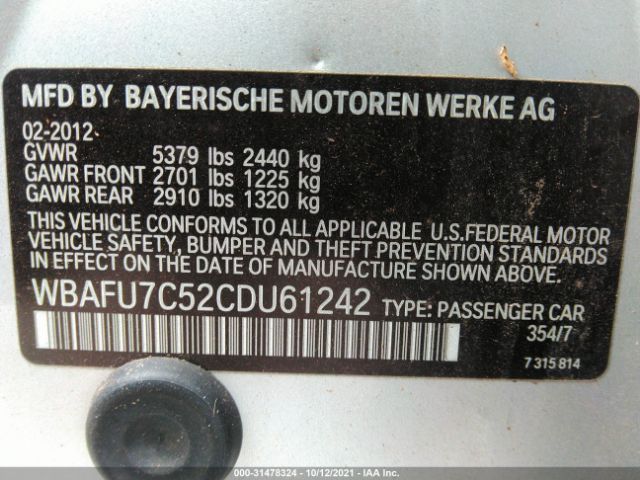 Photo 8 VIN: WBAFU7C52CDU61242 - BMW 5 