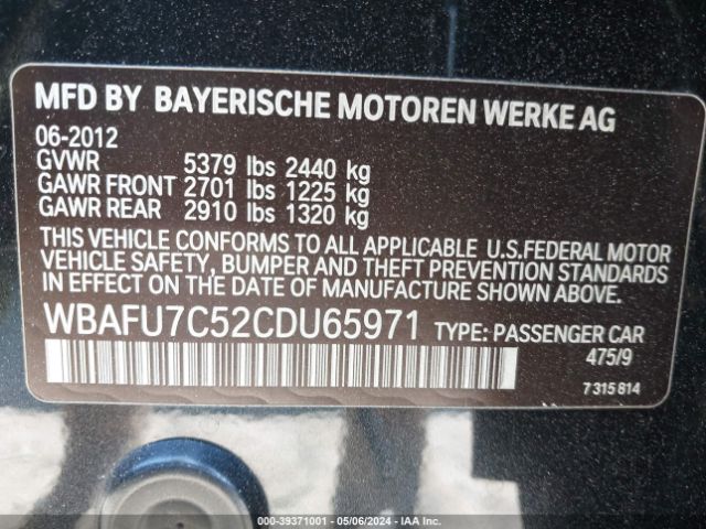 Photo 8 VIN: WBAFU7C52CDU65971 - BMW 535I 