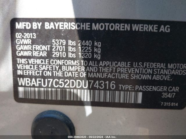 Photo 8 VIN: WBAFU7C52DDU74316 - BMW 535I 