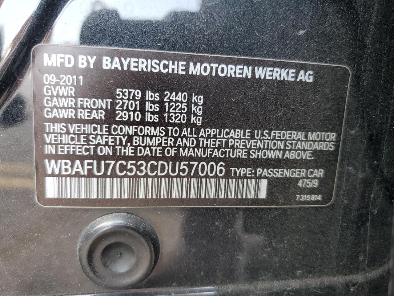 Photo 11 VIN: WBAFU7C53CDU57006 - BMW 5ER 