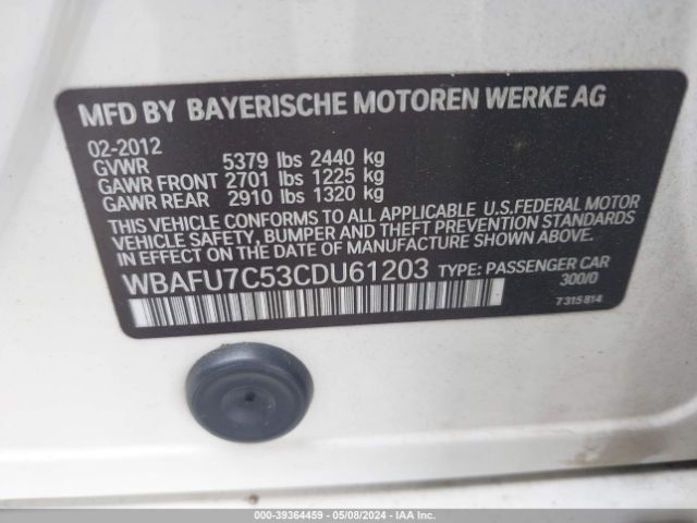 Photo 8 VIN: WBAFU7C53CDU61203 - BMW 535I 