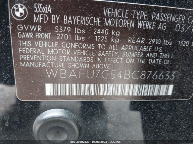 Photo 8 VIN: WBAFU7C54BC876633 - BMW 535I 