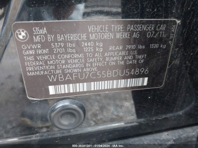 Photo 8 VIN: WBAFU7C55BDU54896 - BMW 535I 