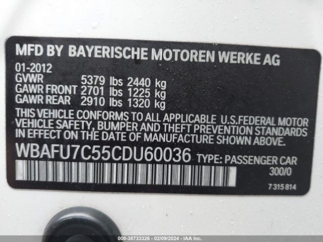 Photo 8 VIN: WBAFU7C55CDU60036 - BMW 535I 