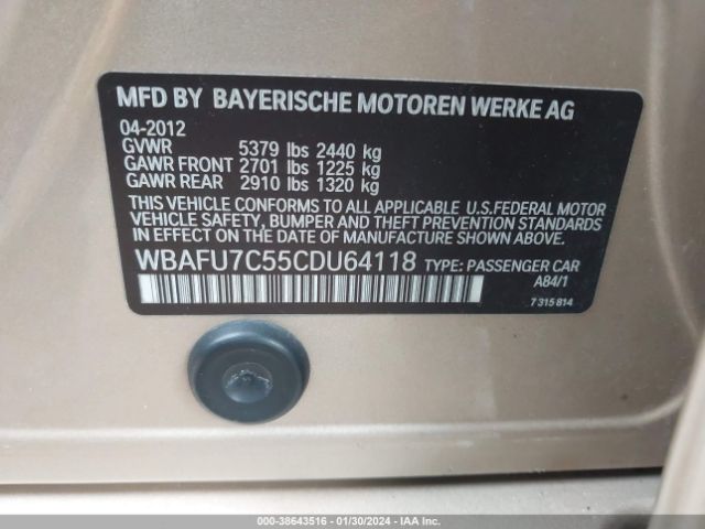 Photo 8 VIN: WBAFU7C55CDU64118 - BMW 535I 