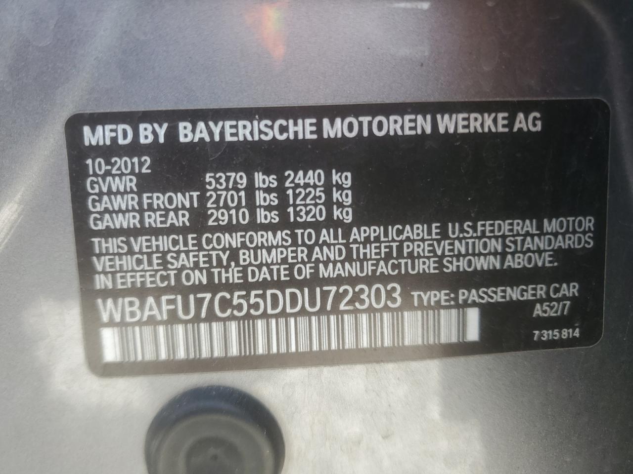 Photo 11 VIN: WBAFU7C55DDU72303 - BMW 5ER 