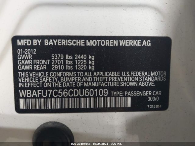 Photo 8 VIN: WBAFU7C56CDU60109 - BMW 535I 