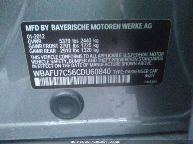 Photo 8 VIN: WBAFU7C56CDU60840 - BMW 5 