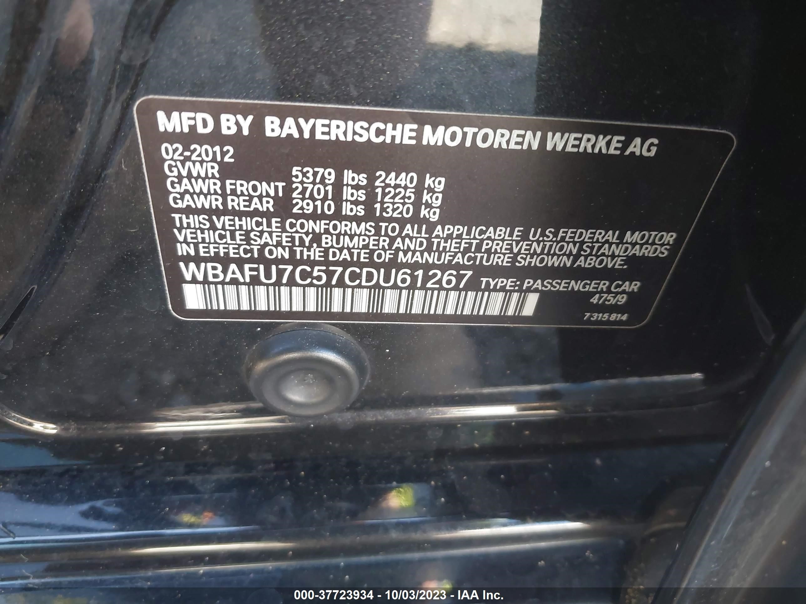 Photo 8 VIN: WBAFU7C57CDU61267 - BMW 5ER 