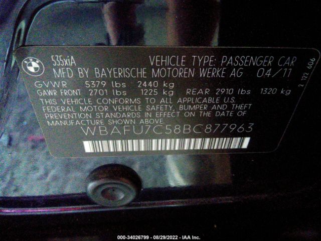 Photo 8 VIN: WBAFU7C58BC877963 - BMW 5 SERIES 