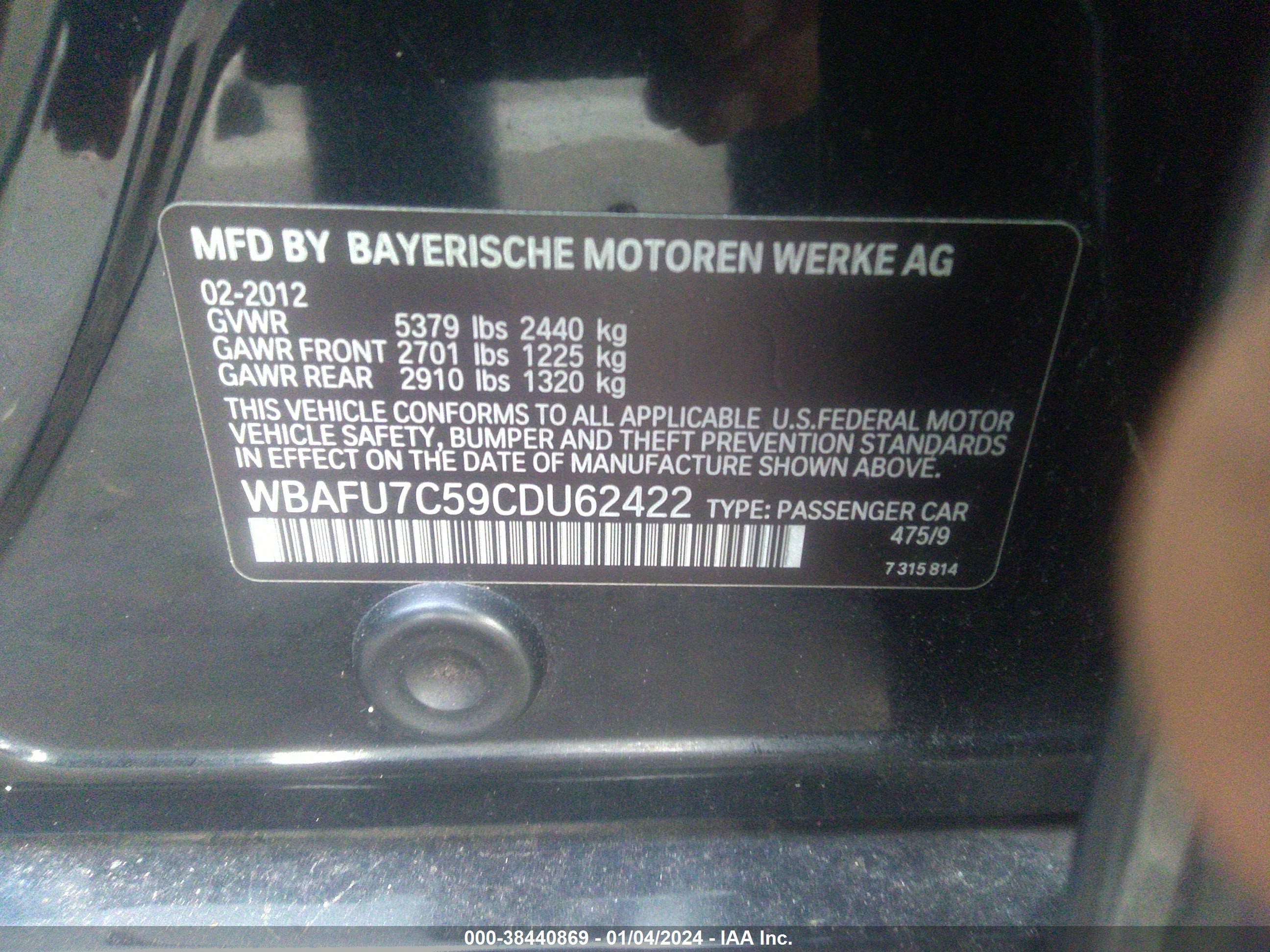 Photo 8 VIN: WBAFU7C59CDU62422 - BMW 5ER 