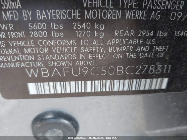 Photo 8 VIN: WBAFU9C50BC278311 - BMW 550I 