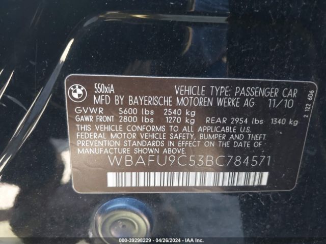 Photo 8 VIN: WBAFU9C53BC784571 - BMW 550I 