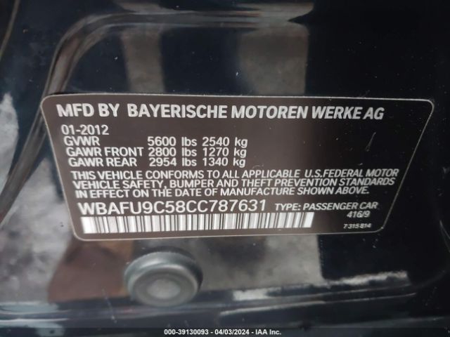 Photo 8 VIN: WBAFU9C58CC787631 - BMW 550I 