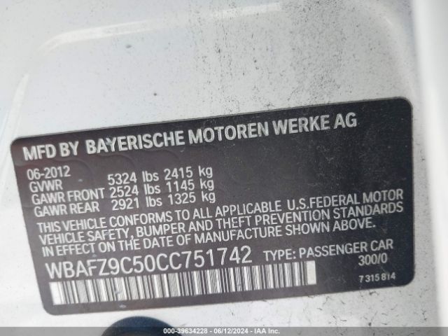 Photo 8 VIN: WBAFZ9C50CC751742 - BMW ACTIVEHYBRID 5 