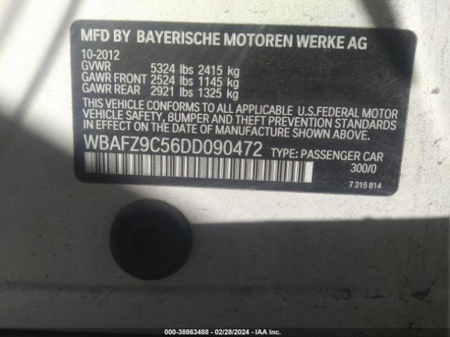 Photo 8 VIN: WBAFZ9C56DD090472 - BMW 535 I HYBR 