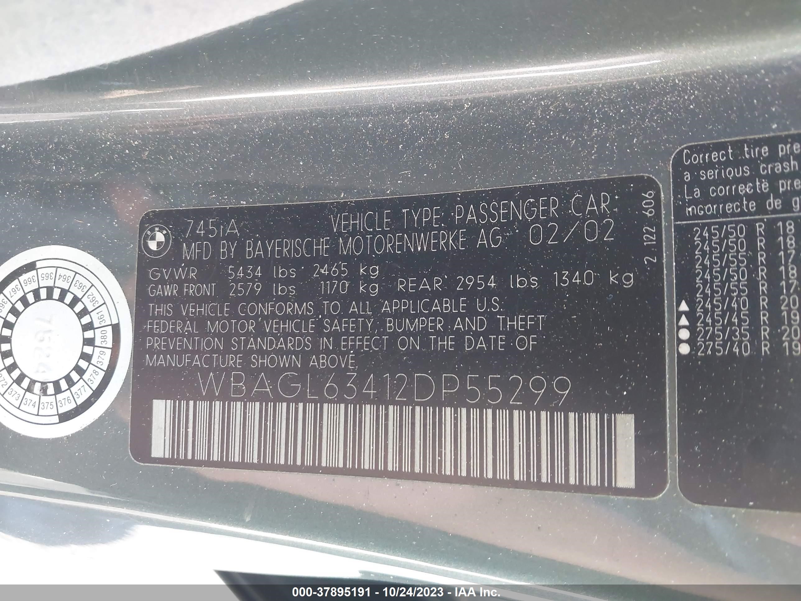 Photo 8 VIN: WBAGL63412DP55299 - BMW 7ER 