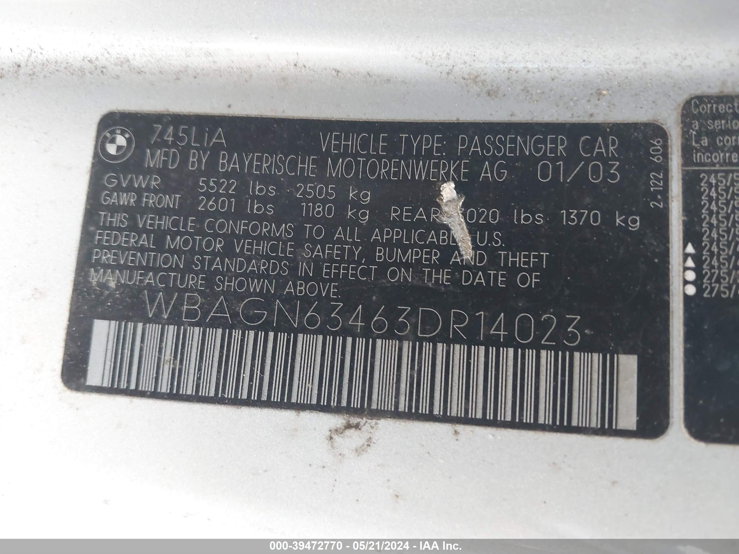 Photo 8 VIN: WBAGN63463DR14023 - BMW 7ER 