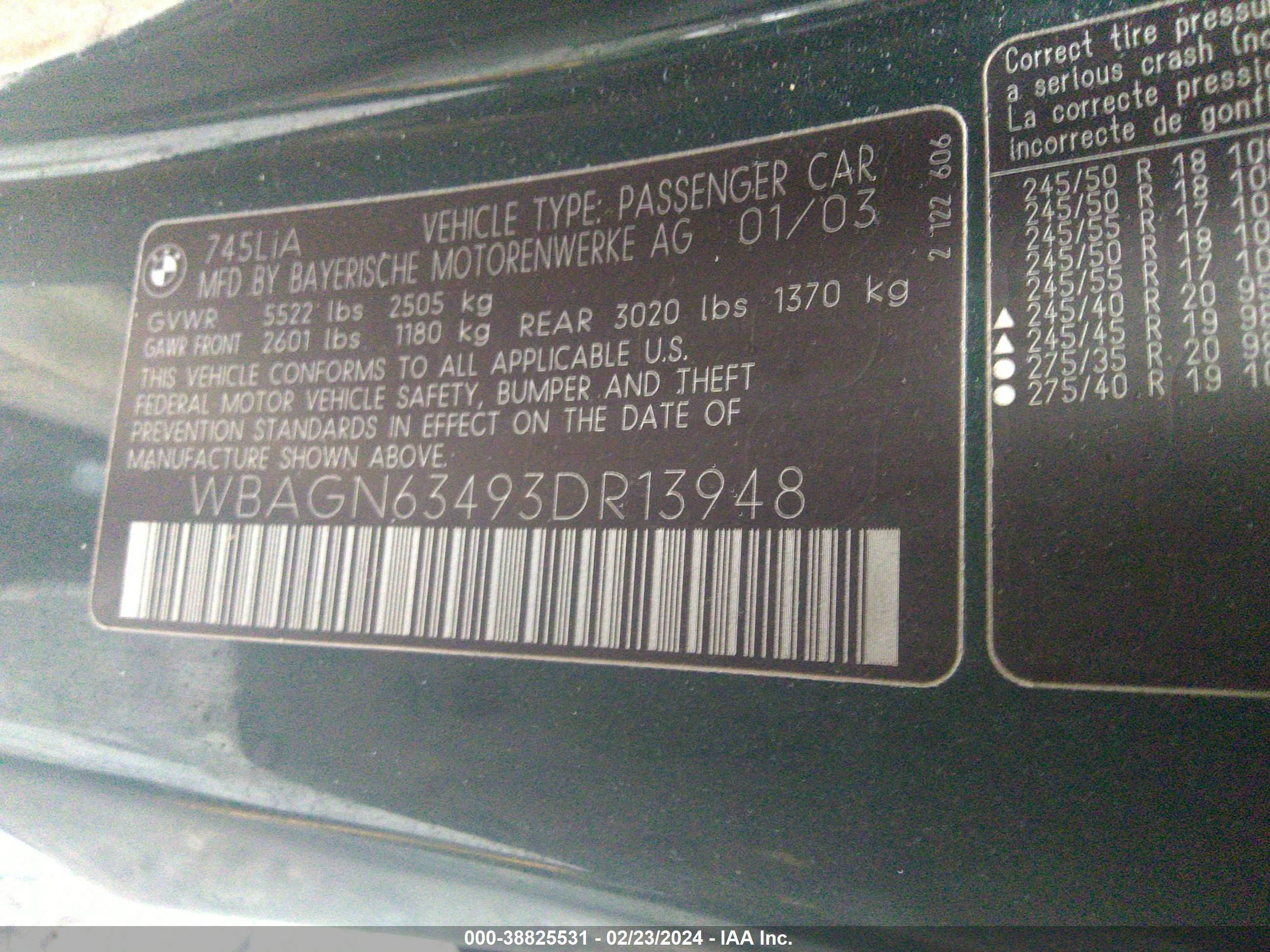 Photo 8 VIN: WBAGN63493DR13948 - BMW 7ER 