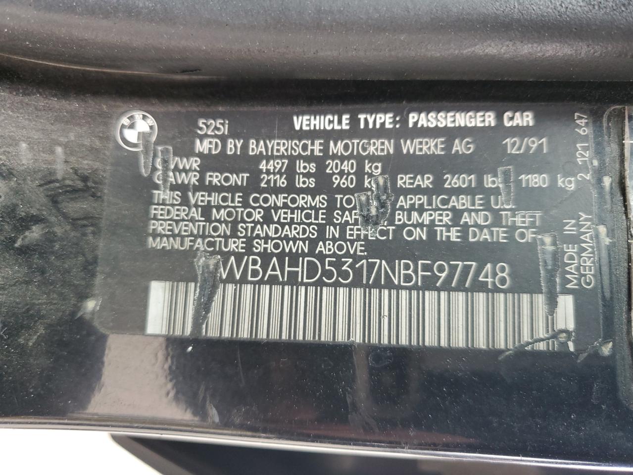 Photo 11 VIN: WBAHD5317NBF97748 - BMW 5ER 