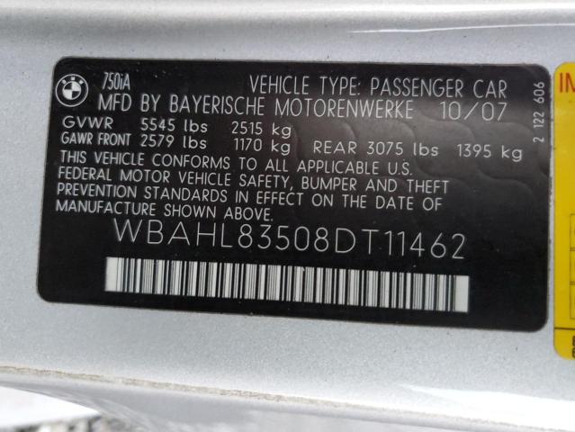 Photo 11 VIN: WBAHL83508DT11462 - BMW 7 SERIES 