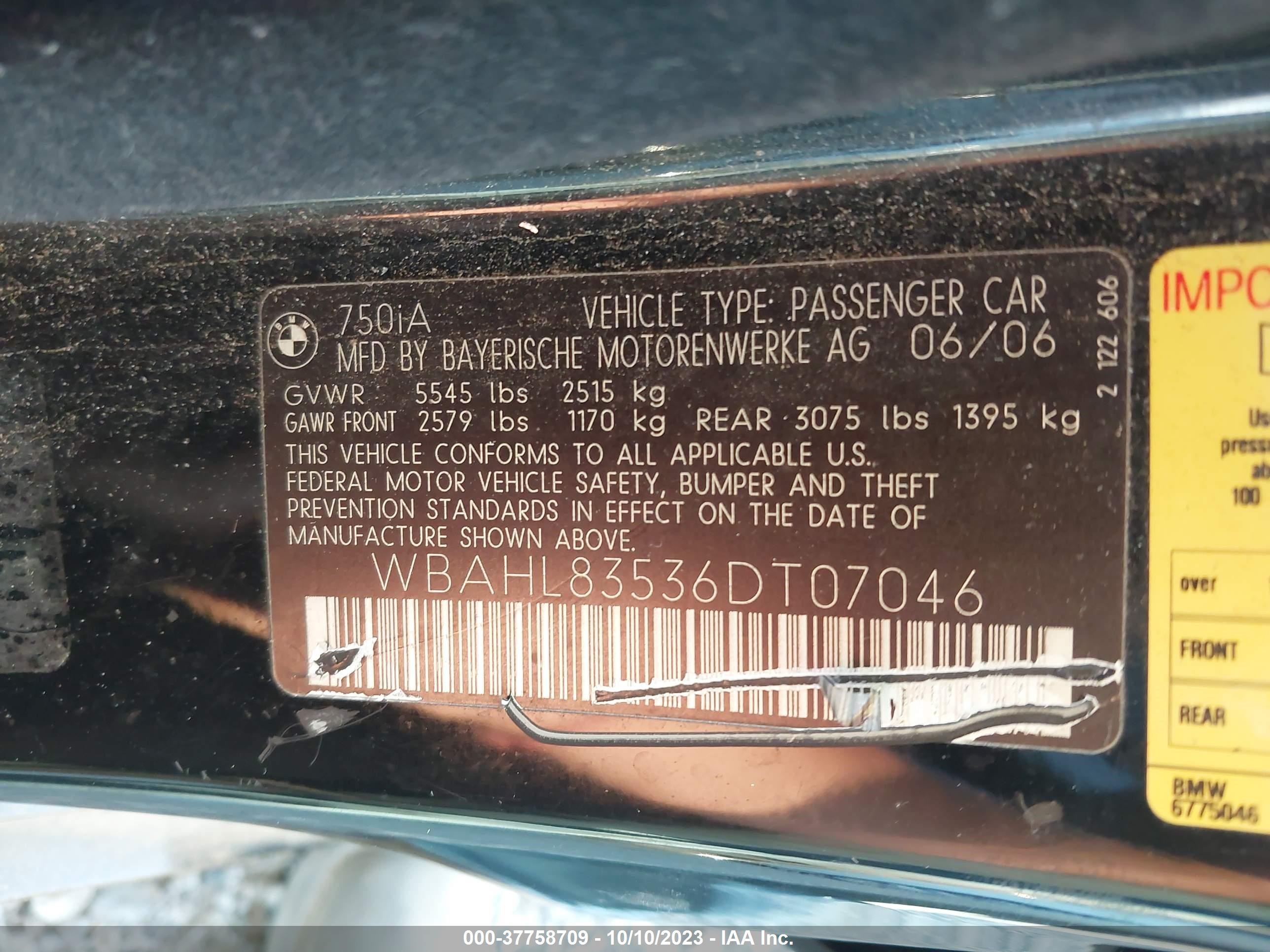 Photo 8 VIN: WBAHL83536DT07046 - BMW 7ER 