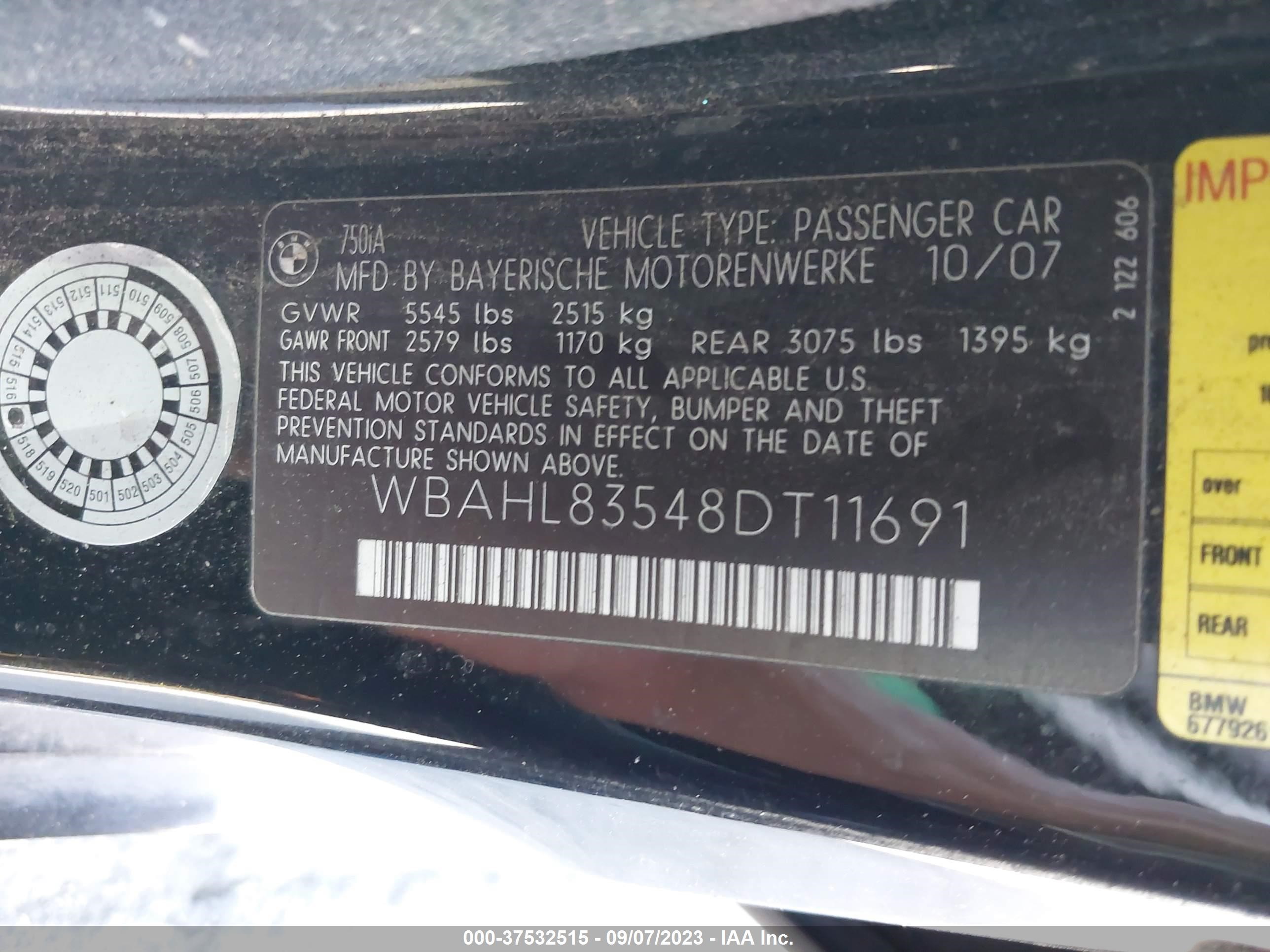 Photo 8 VIN: WBAHL83548DT11691 - BMW 7ER 