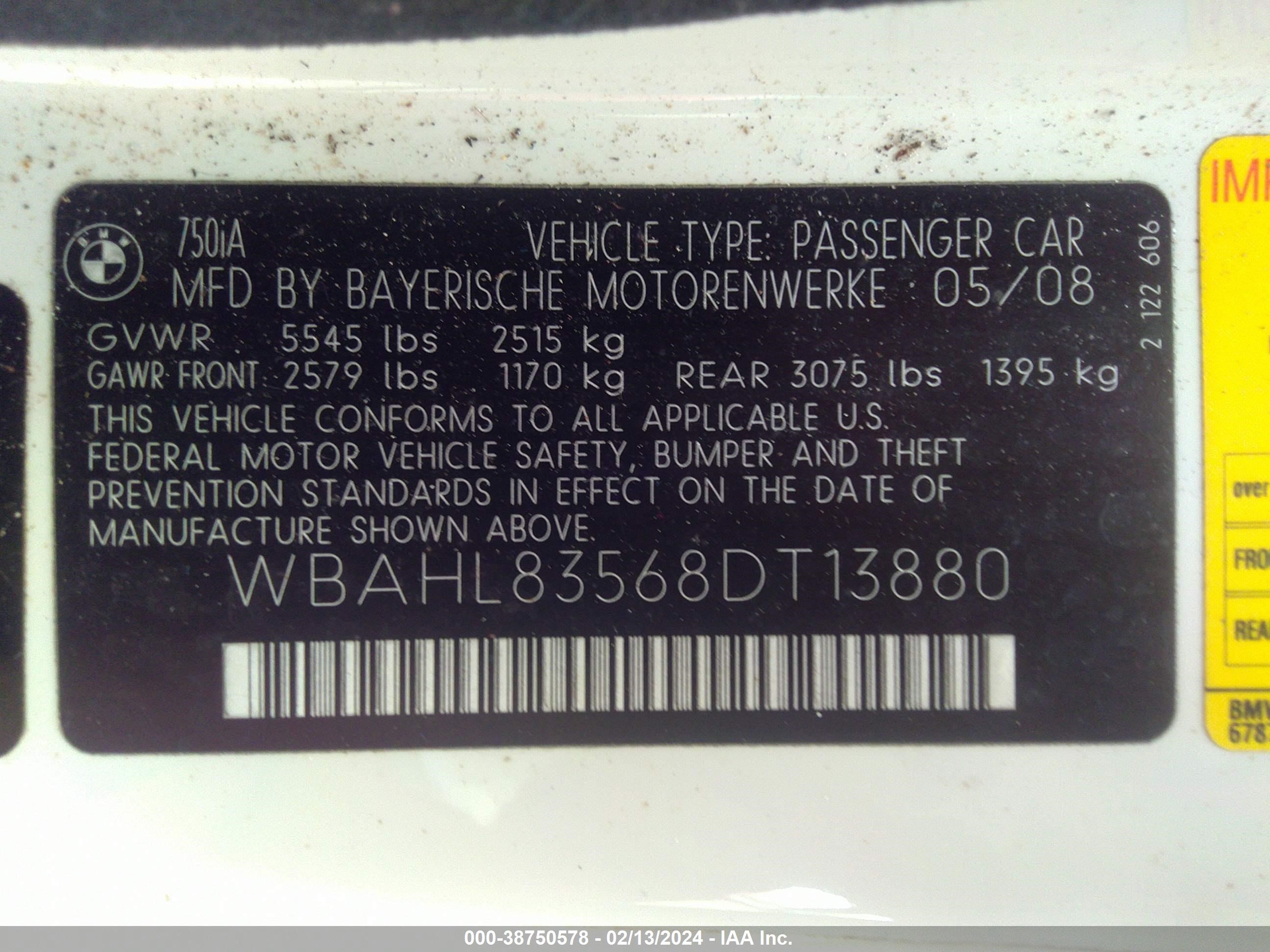 Photo 8 VIN: WBAHL83568DT13880 - BMW 7ER 