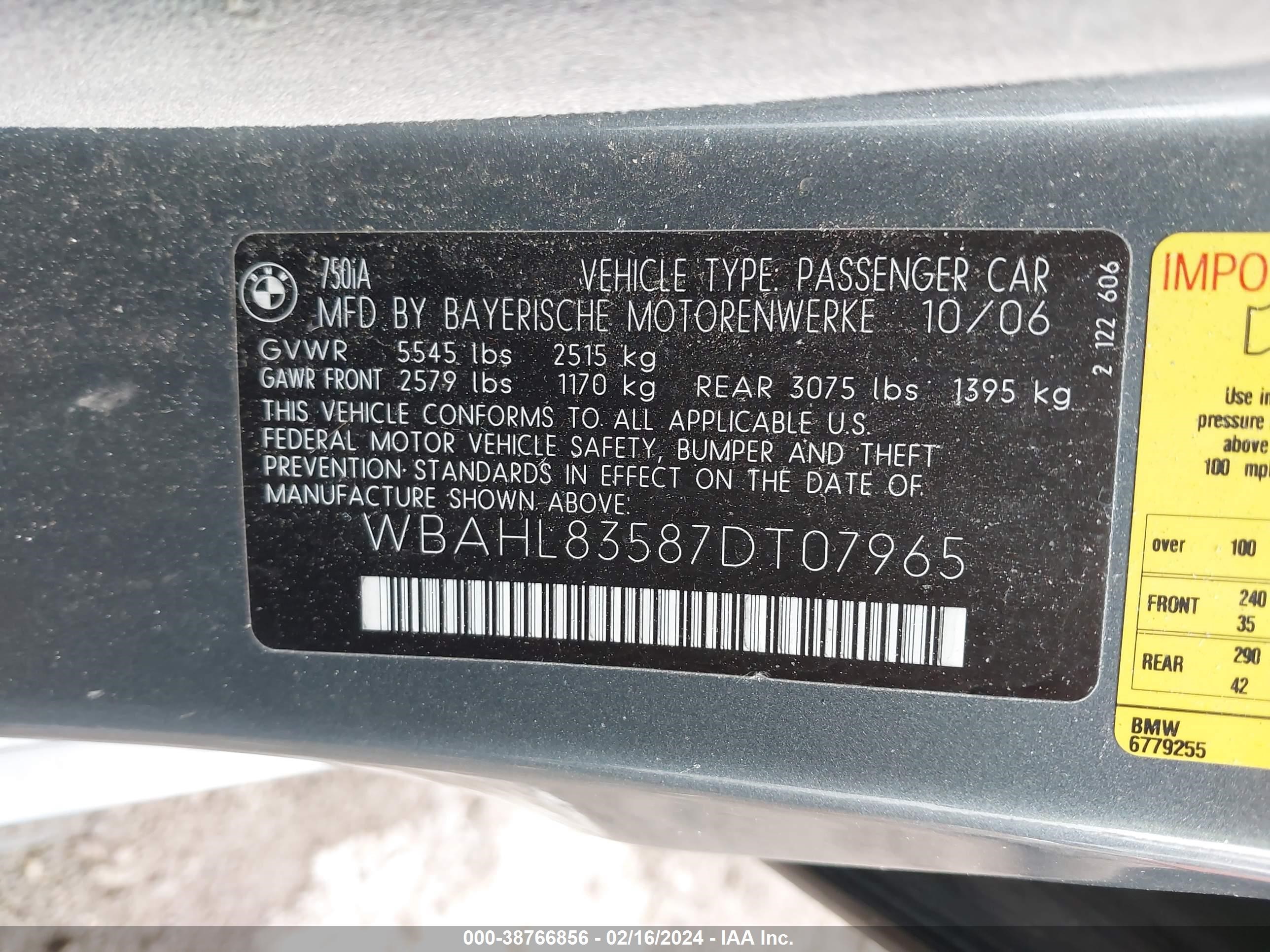 Photo 8 VIN: WBAHL83587DT07965 - BMW 7ER 