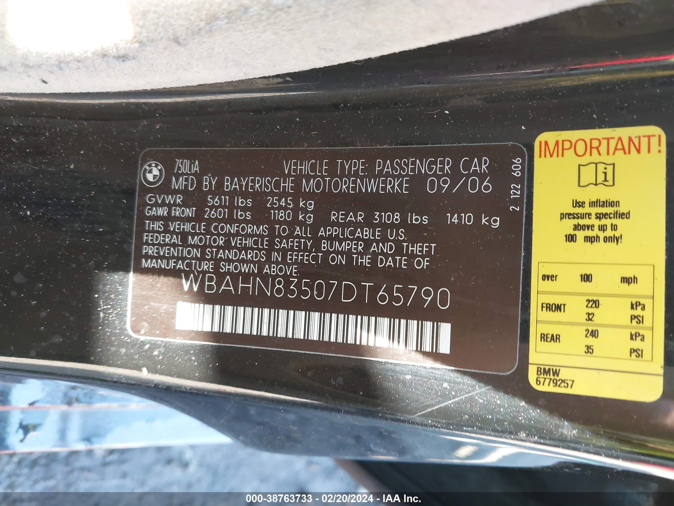 Photo 8 VIN: WBAHN83507DT65790 - BMW 7ER 