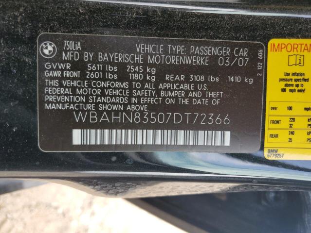 Photo 11 VIN: WBAHN83507DT72366 - BMW 7 SERIES 