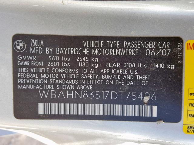 Photo 9 VIN: WBAHN83517DT75406 - BMW 750 