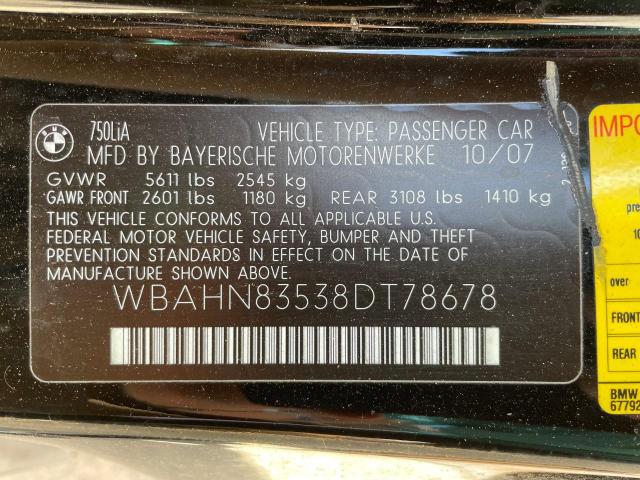 Photo 9 VIN: WBAHN83538DT78678 - BMW 7 SERIES 